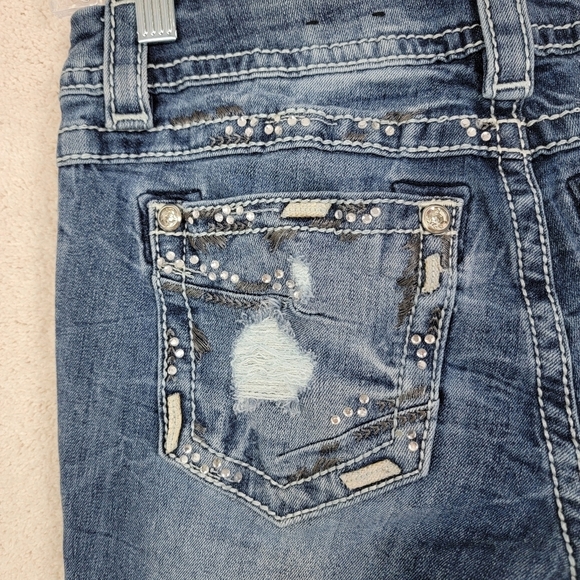 Miss Me Signature Skinny Bling Distressed Pockets Low Rise Denim Blue Jean Sz 27 - Picture 8 of 15